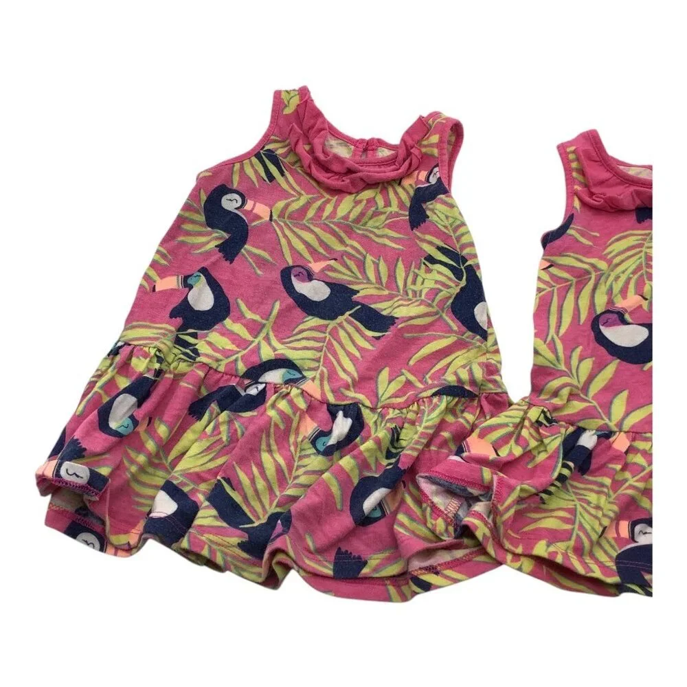 Lot‎ Of 2 Okie Dokie Baby Girl Tropical Print Dresses Size 6M & 9M Multicolor